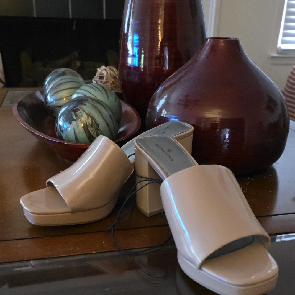 Worthington Nude Patent Block Heel Slide Mules (Sizes 10 and 11 available)